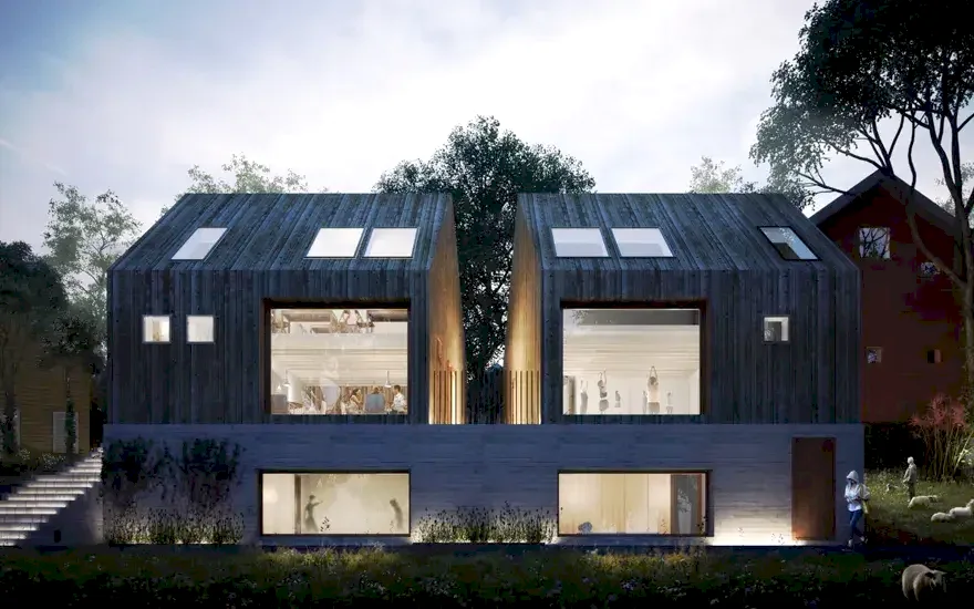 RISE-Design-Studio-Architects-Lake-Kroderen-Yoga-Retreat-3AF-01-Dusk-View