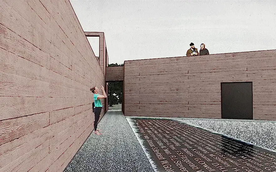 RISE-Design-Studio-Architects-Visitor-Hub-Langley-Vale-Woodland-Trust-3AF-02-Memorial-View