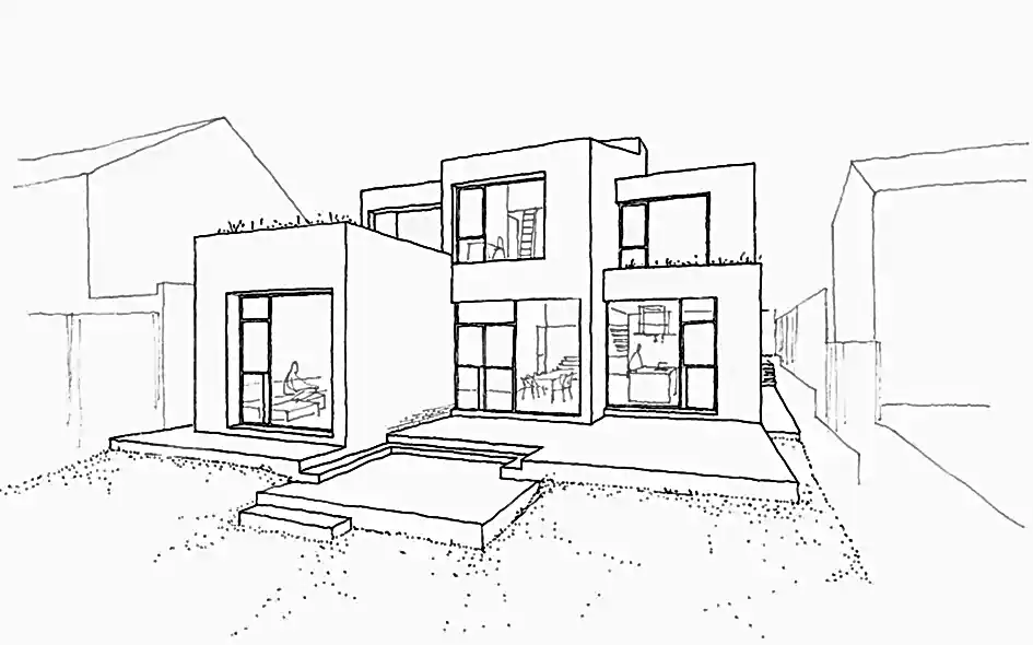 RISE-Design-Studio-Architects-Mill-Hill-House-New-Build-Sustainable-Home-4DR-8-Sketch-rear